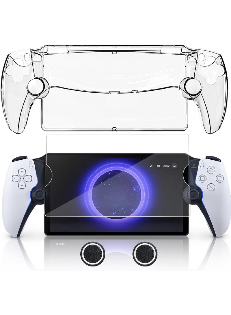 PC Case for PlayStation Portal Remote Player 3-In-1 Set with Hard PC Case Tempered Film Thumb Cap for PS5 Playstatiofn Portal Accessory Kit
