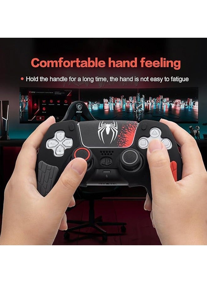 Playstation 5 Controller Cover Case Anti-Slip Silicone Cover Skin for PS5 Dual Sense Controller with Thumb Grip Caps Silicone Case Joystick Protectors and Cover Wrap Sticker(Black/Red/Gray)