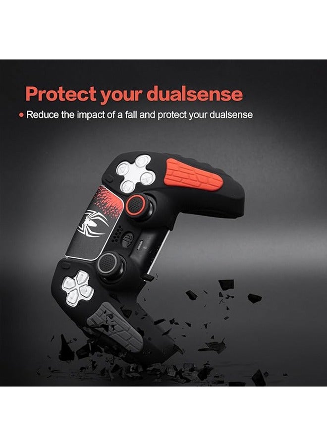 Playstation 5 Controller Cover Case Anti-Slip Silicone Cover Skin for PS5 Dual Sense Controller with Thumb Grip Caps Silicone Case Joystick Protectors and Cover Wrap Sticker(Black/Red/Gray)