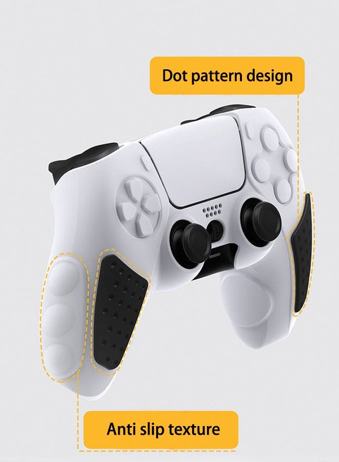 Anti-Slip PS5 Controller Skin Soft Thicken Non-Slip Studded Silicone Gel Grip Protective Cover Case for Playstation 5 Controller Grip with A Sticker and 2 x Thumb Grip Caps Silicone Set Black/White