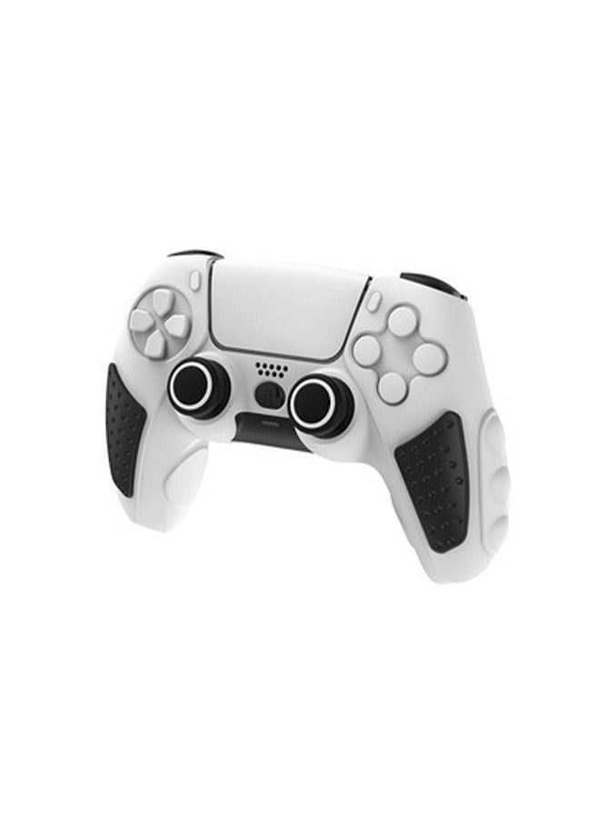 Anti-Slip PS5 Controller Skin Soft Thicken Non-Slip Studded Silicone Gel Grip Protective Cover Case for Playstation 5 Controller Grip with A Sticker and 2 x Thumb Grip Caps Silicone Set Black/White
