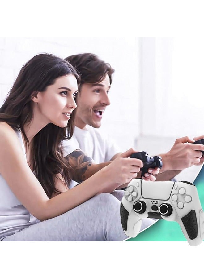 Anti-Slip PS5 Controller Skin Soft Thicken Non-Slip Studded Silicone Gel Grip Protective Cover Case for Playstation 5 Controller Grip with A Sticker and 2 x Thumb Grip Caps Silicone Set Black/White
