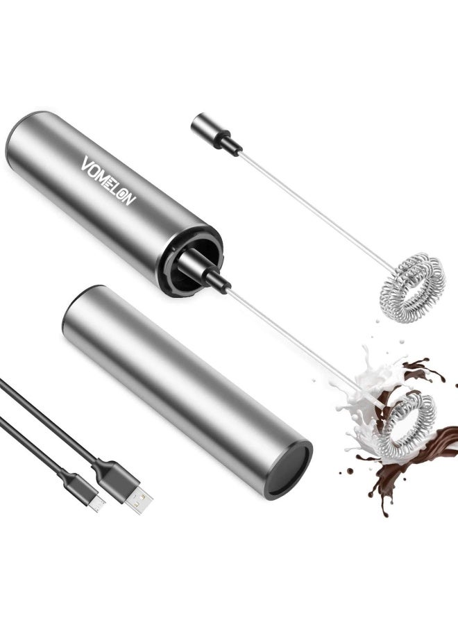 Rechargeable Milk Frother Battery Operated,2-Speed Portable Travel Frother,Electric Milk Foamer Coffee Frother For Latte, Cappuccino, Hot Chocolate Drink Mixer With Double Mini Whisks And Usb Cable