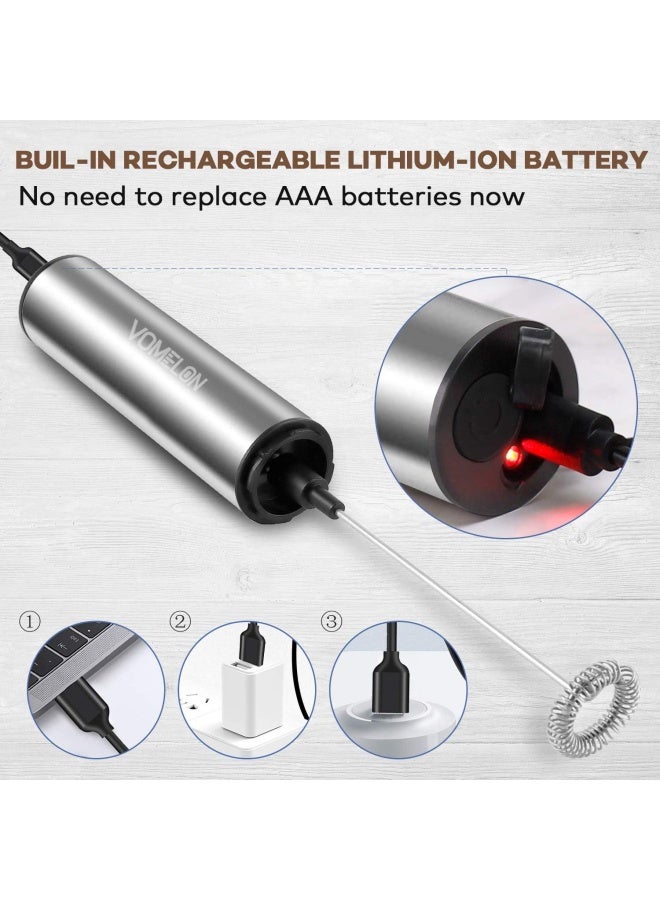 Rechargeable Milk Frother Battery Operated,2-Speed Portable Travel Frother,Electric Milk Foamer Coffee Frother For Latte, Cappuccino, Hot Chocolate Drink Mixer With Double Mini Whisks And Usb Cable