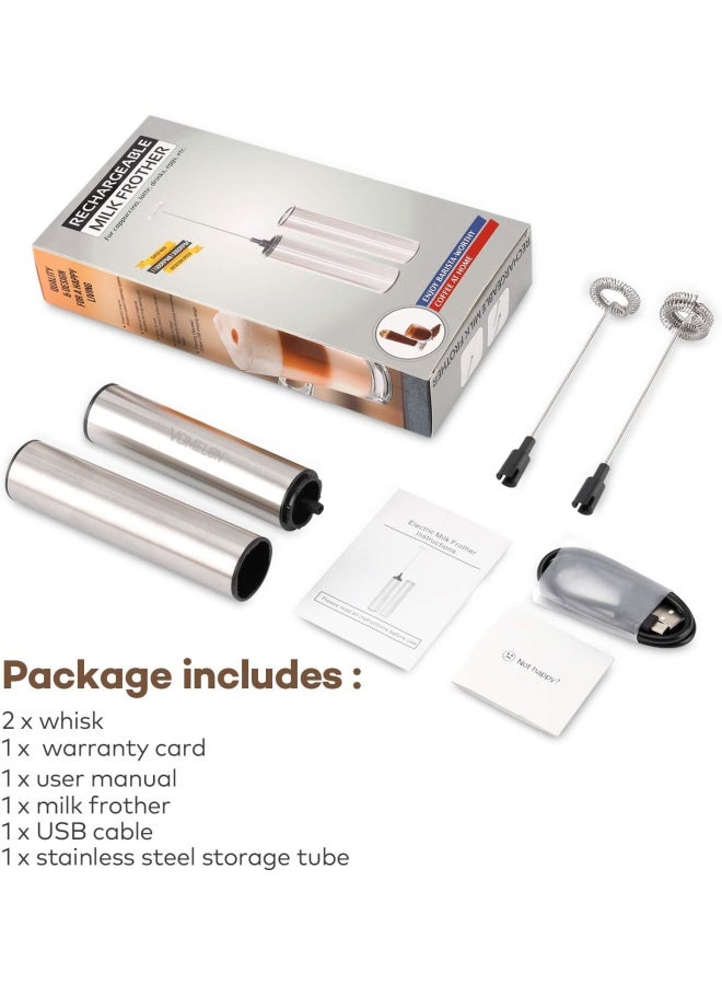 Rechargeable Milk Frother Battery Operated,2-Speed Portable Travel Frother,Electric Milk Foamer Coffee Frother For Latte, Cappuccino, Hot Chocolate Drink Mixer With Double Mini Whisks And Usb Cable