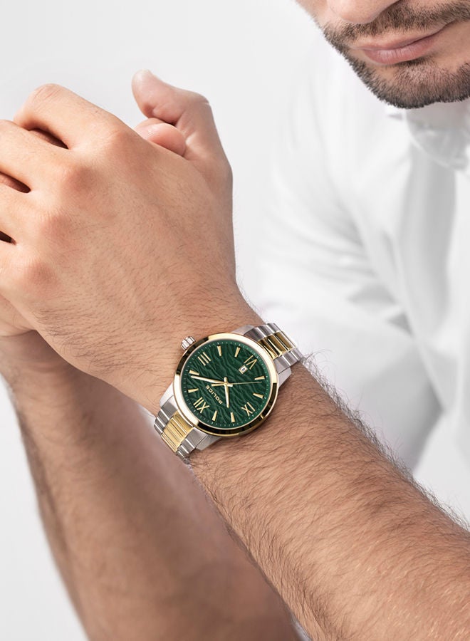 Police Raho Watch For Men Green Dial With Gold And Silver Bracelet