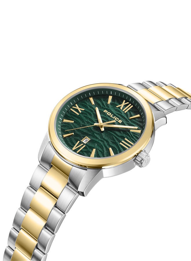 Police Raho Watch For Men Green Dial With Gold And Silver Bracelet