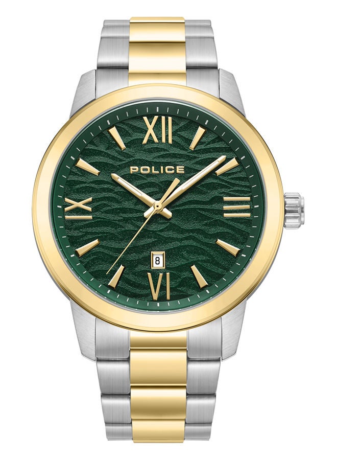 Police Raho Watch For Men Green Dial With Gold And Silver Bracelet