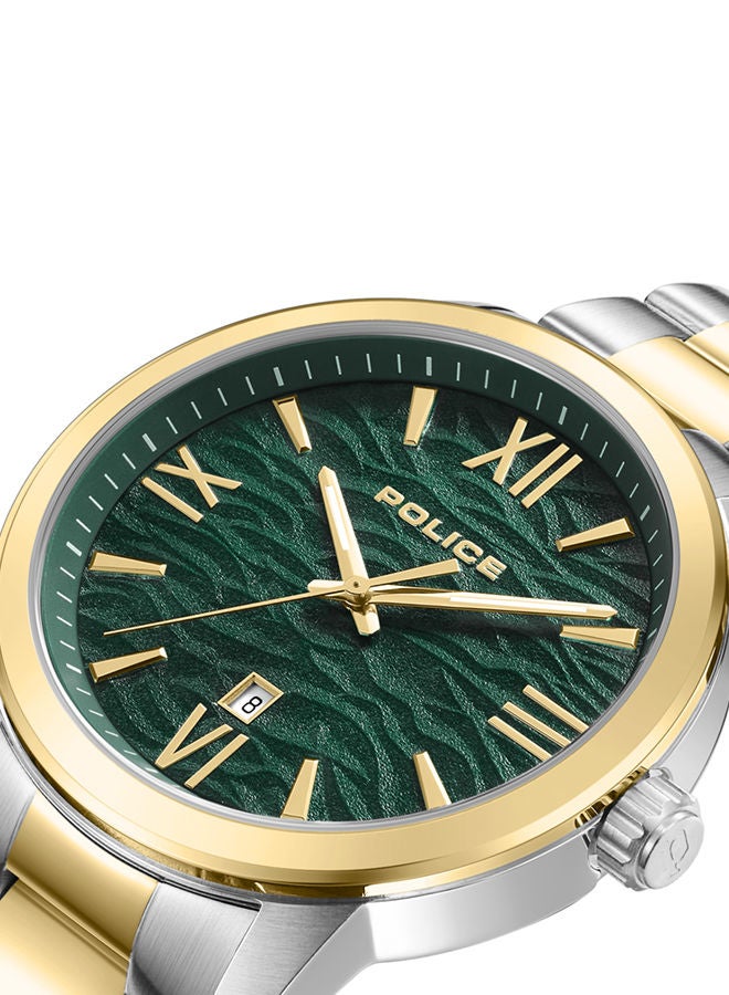 Police Raho Watch For Men Green Dial With Gold And Silver Bracelet