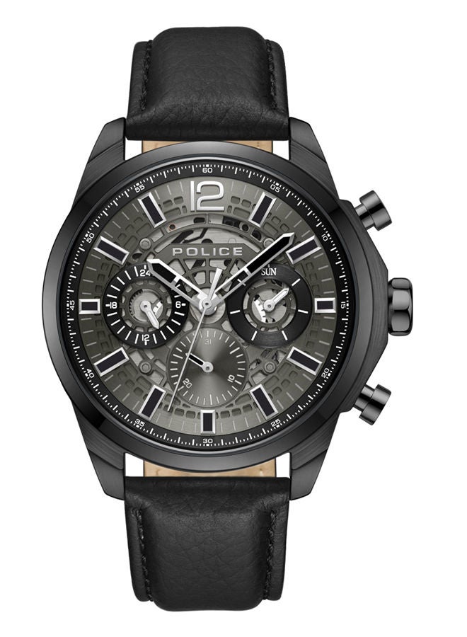 POLICE - Menelik Watch For Men Charcoal Black Leather Strap - PEWJF0004303