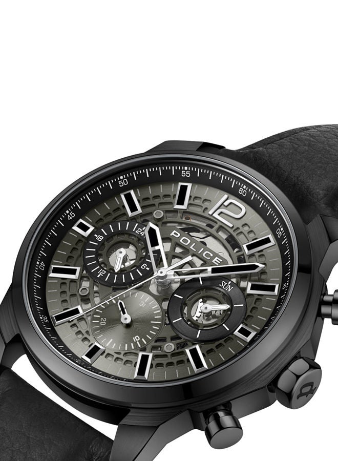 POLICE - Menelik Watch For Men Charcoal Black Leather Strap - PEWJF0004303