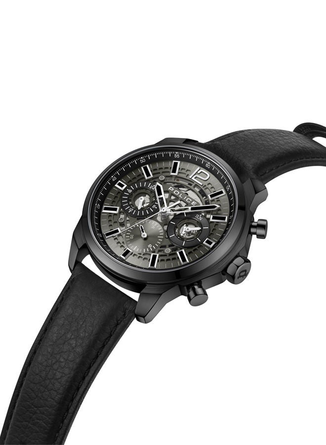 POLICE - Menelik Watch For Men Charcoal Black Leather Strap - PEWJF0004303