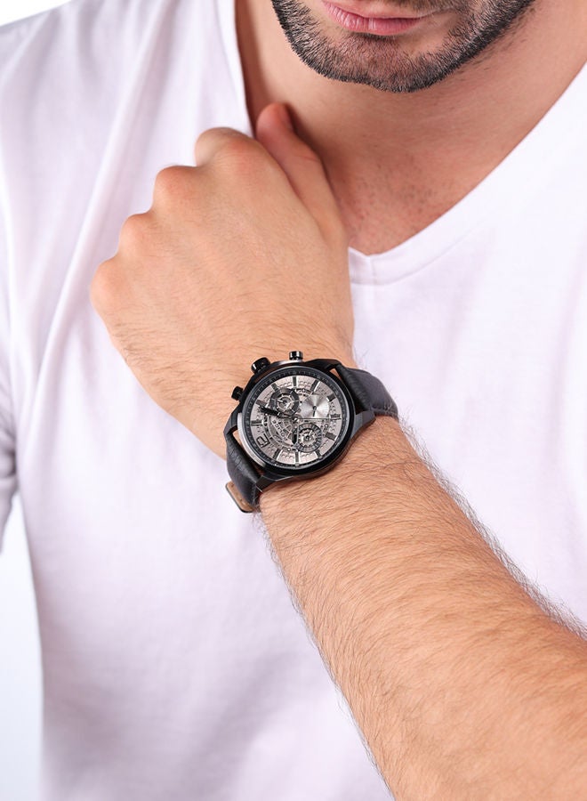 POLICE - Menelik Watch For Men Charcoal Black Leather Strap - PEWJF0004303