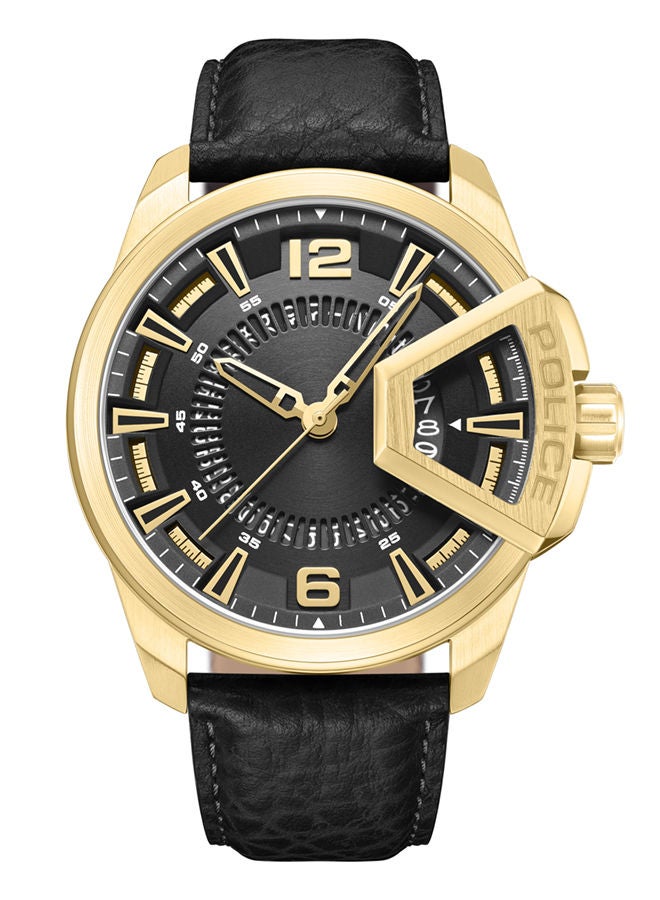 POLICE - Underlined Watch For Men Black Dial Black Leather Strap