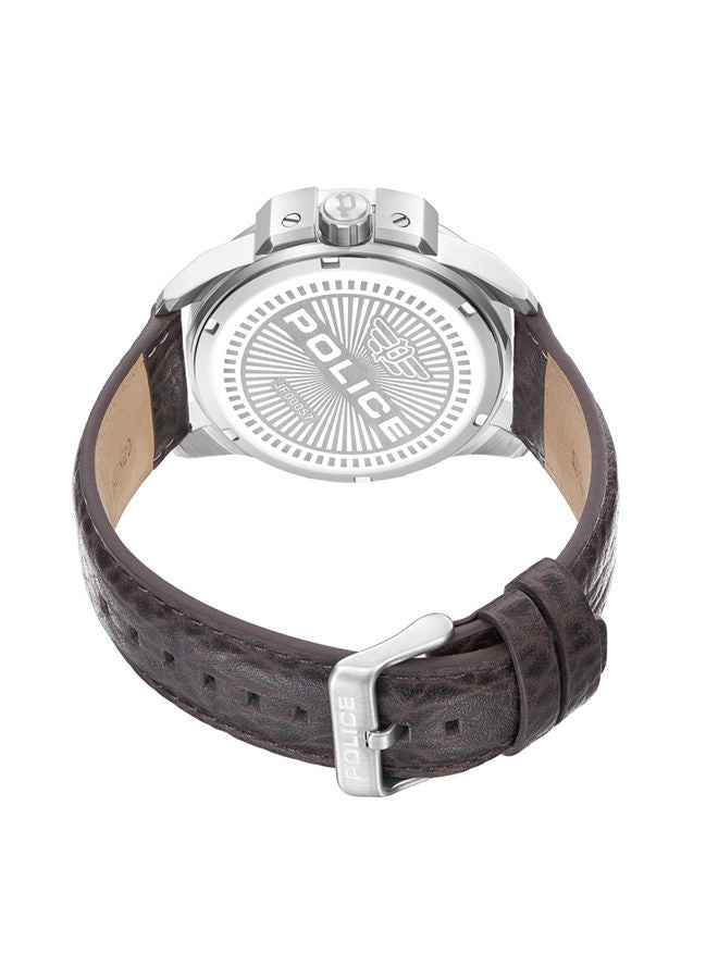 POLICE - Underlined Watch For Men Grey Brown Leather Strap - PEWJF0005703