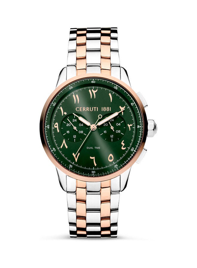 Men's Round Shape Stainless Steel Band Analog Wrist Watch 44 mm - Green Dial - CIWGK2224906