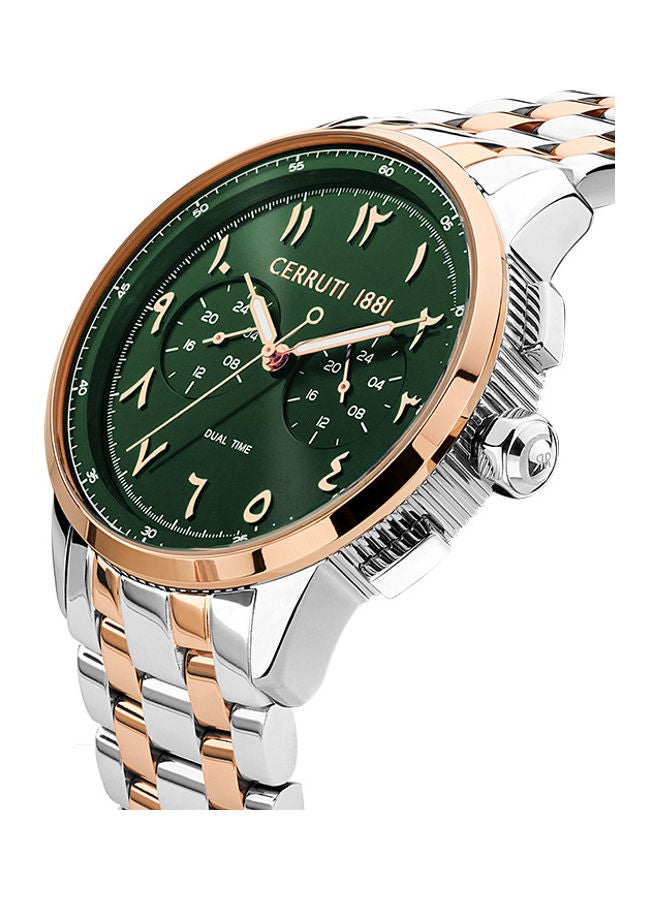 Men's Round Shape Stainless Steel Band Analog Wrist Watch 44 mm - Green Dial - CIWGK2224906