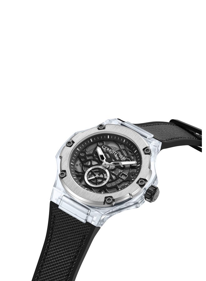 Lucardo 52mm Men's Analog Watch with Black Nylon-Genuine Leather Strap
