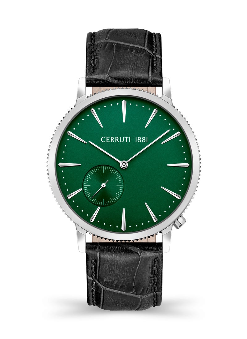 CERRUTI 1881 Carano Green/Silver Dial Watch for Men with Black Genuine Leather - CIWGA2111504