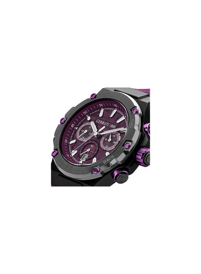 Men's Round Shape Silicone Band Analog Wrist Watch 44 mm - Purple Dial - CIWGQ2224305