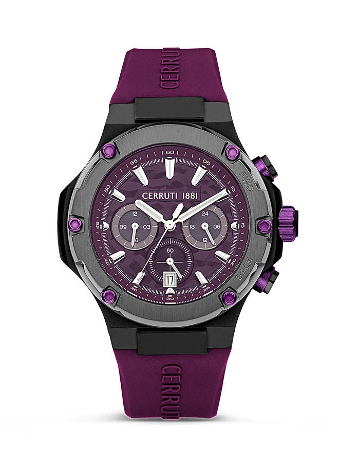 Men's Round Shape Silicone Band Analog Wrist Watch 44 mm - Purple Dial - CIWGQ2224305