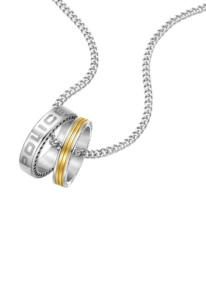 Police Duo Stainless Steel Gents Necklace And Gold Plating Two Ring Charm - PEAGN0032702