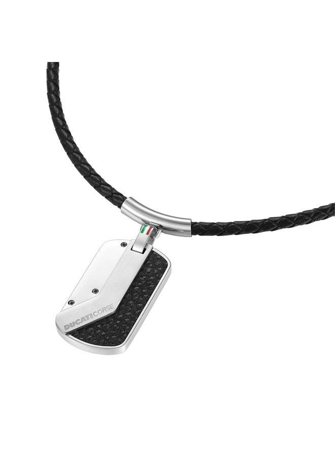 Sfida Black Braided Leather Gents Necklace