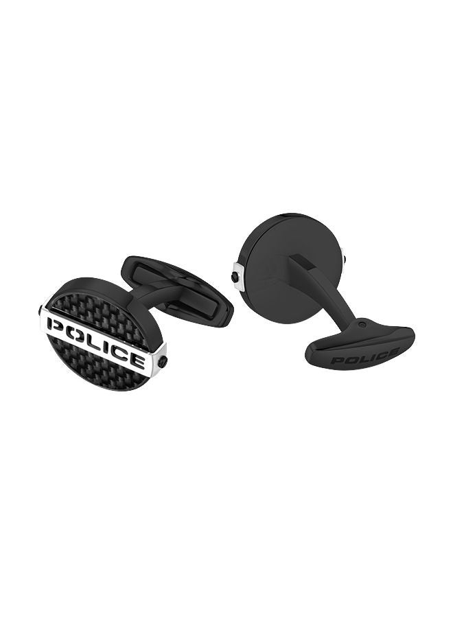 Cut Grey With Black Carbon Fibre And Stainless Steel Logo Gents CufflinksPEAGC0022402