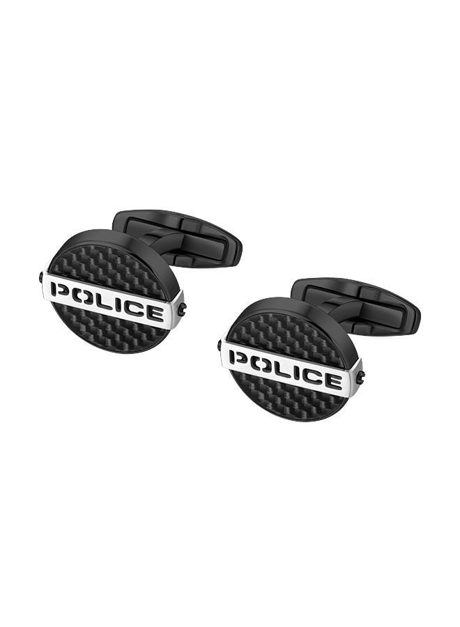 Cut Grey With Black Carbon Fibre And Stainless Steel Logo Gents CufflinksPEAGC0022402
