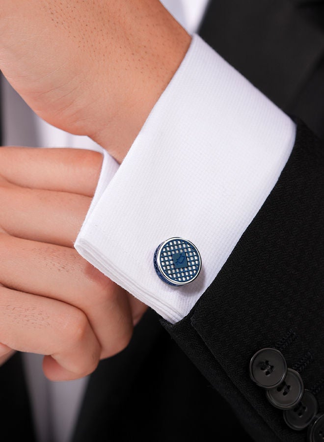 Net Stainless Steel And Blue Two Tone Gents CufflinksPEAGC0022903