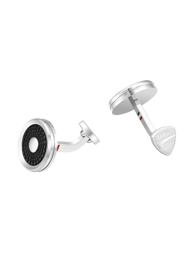 Dinamica Silver and Black Branded Cufflinks For Men