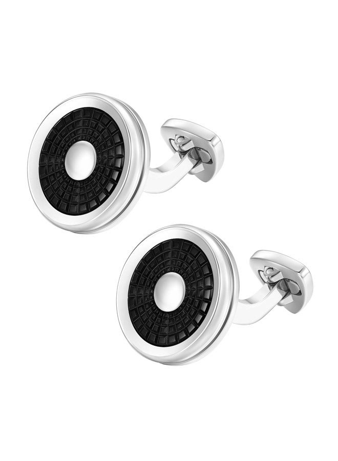 Dinamica Silver and Black Branded Cufflinks For Men