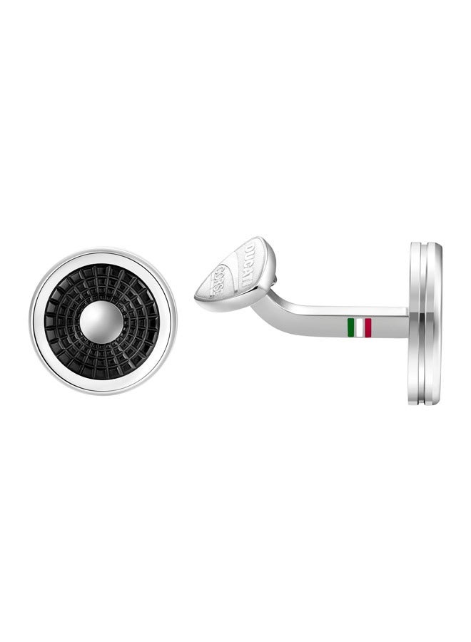 Dinamica Silver and Black Branded Cufflinks For Men