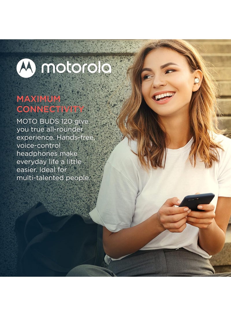 Sound Moto Buds 120 | Wireless Earphones | Bluetooth | Waterproof and Sweatproof | Touch and Voice Control White
