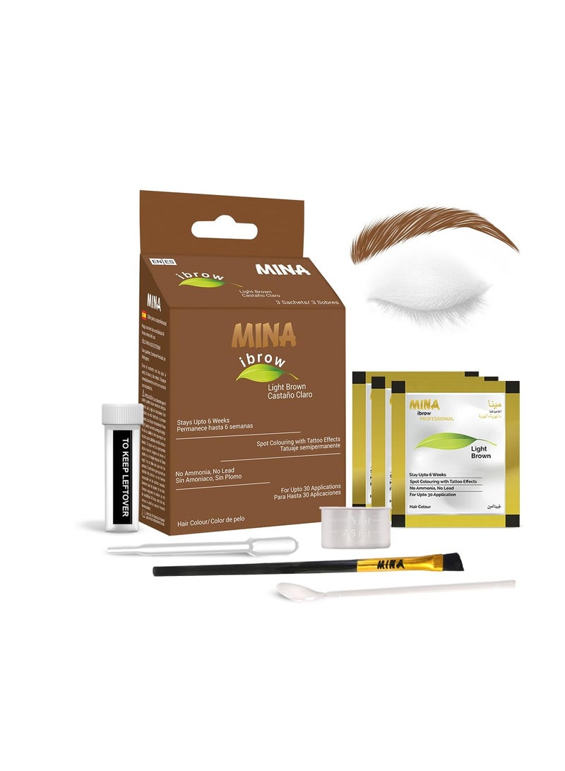 MinaiBrow Tint Kit Light Brown | Natural Spot Coloring Brow Powder with Brush for Tinting | Water & Smudge Proof Instant Brow Dye, 100% Gray Converge, Ammonia Free, Color: Light Brown