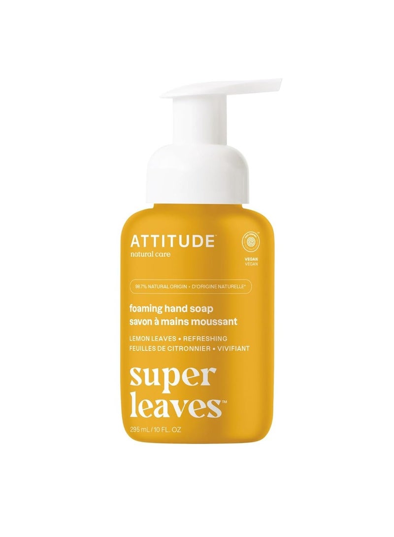 ATTITUDE Foaming Hand Soap, EWG Verified, Plant and Mineral-Based Ingredients, Vegan and Cruelty-free Personal Care Products, Lemon Leaves, 10 Fl Oz