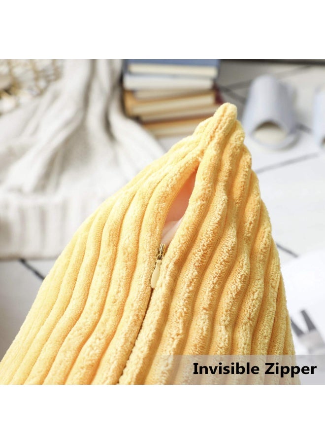 Set Of 2 Decorative Pillow Covers Solid Striped Corduroy Plush Velvet Cushion Cover For Couch 50Cm 20 X 20 Inch Sunflower Yellow