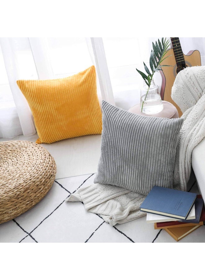 Set Of 2 Decorative Pillow Covers Solid Striped Corduroy Plush Velvet Cushion Cover For Couch 50Cm 20 X 20 Inch Sunflower Yellow