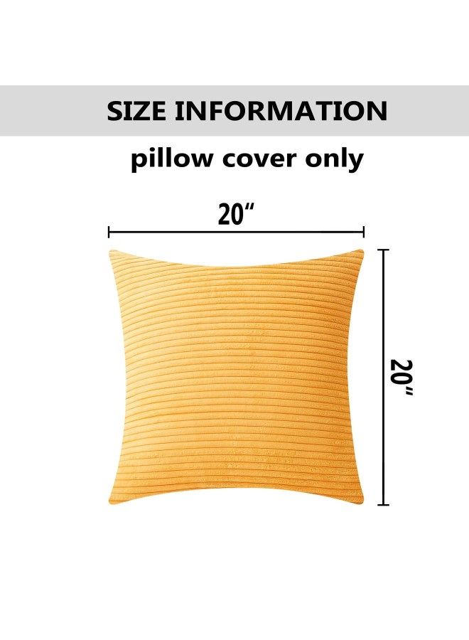 Set Of 2 Decorative Pillow Covers Solid Striped Corduroy Plush Velvet Cushion Cover For Couch 50Cm 20 X 20 Inch Sunflower Yellow