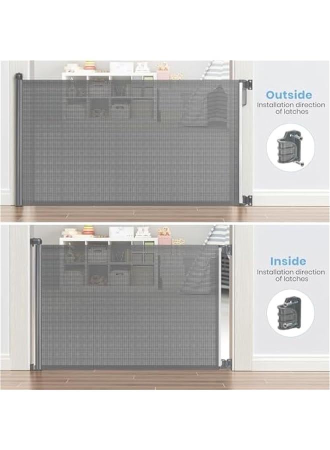 Retractable Baby Gate, Auto Close Safety Baby Gate, Durable Mesh Safety Gate for Baby and Pet, 150cm*86cm, Adjustable Width, Pet Gate for Doorway, Staircase, Indoor, Outdoor (Gray)