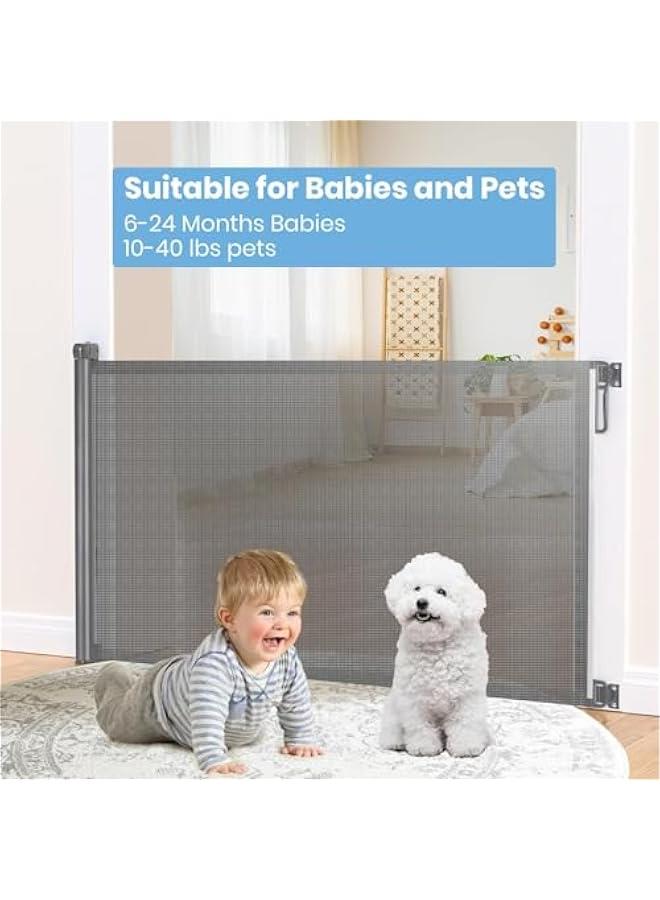 Retractable Baby Gate, Auto Close Safety Baby Gate, Durable Mesh Safety Gate for Baby and Pet, 150cm*86cm, Adjustable Width, Pet Gate for Doorway, Staircase, Indoor, Outdoor (Gray)