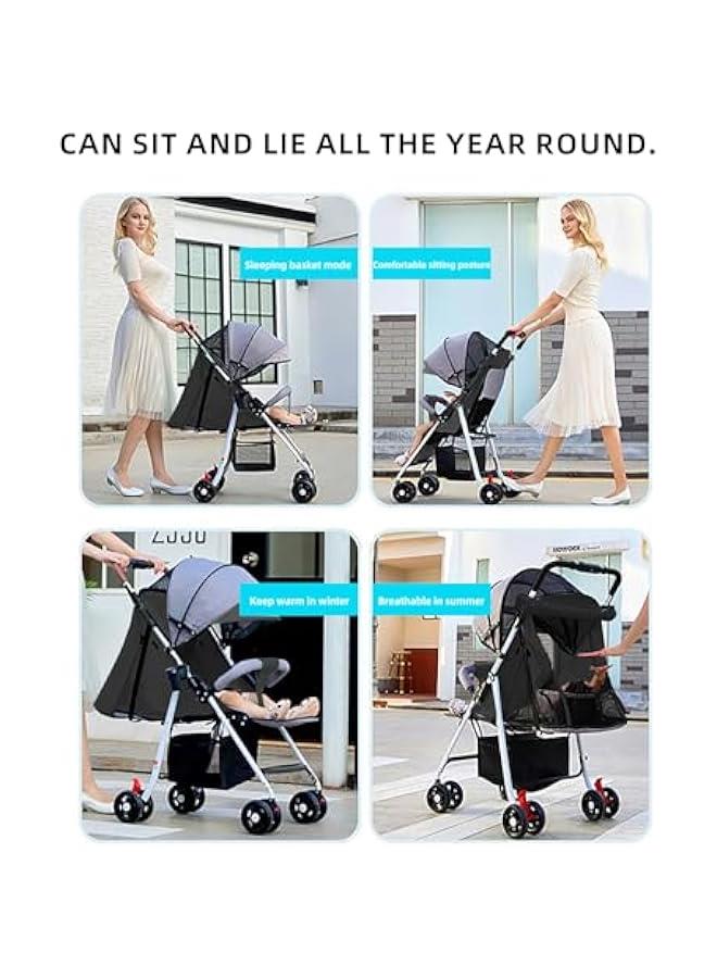 Lightweight Stroller, Foldable Baby Stroller with Waterproof Canopy, Travel Stroller with Cup Holder and Storage Basket, 0-36 Months Toddler Stroller, Gray