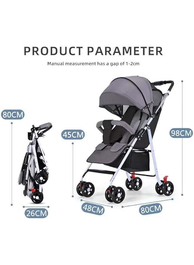 Lightweight Stroller, Foldable Baby Stroller with Waterproof Canopy, Travel Stroller with Cup Holder and Storage Basket, 0-36 Months Toddler Stroller, Gray