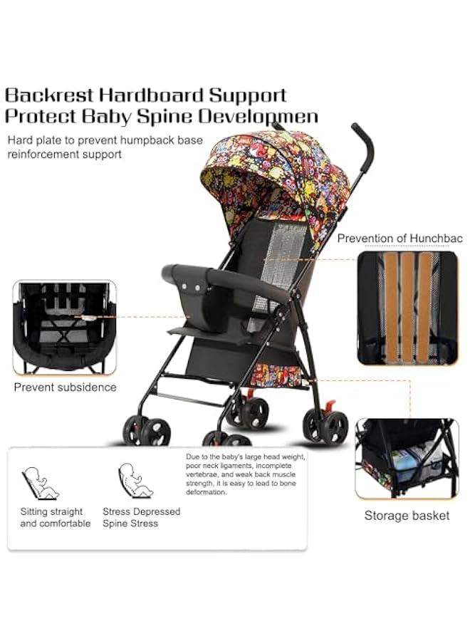 Baby Stroller,Lightweight Toddler Travel Stroller,Ultra Compact Stroller for Airplane,Newborn Stroller with Cup holder,Car strap,Mommy bag and storage basket