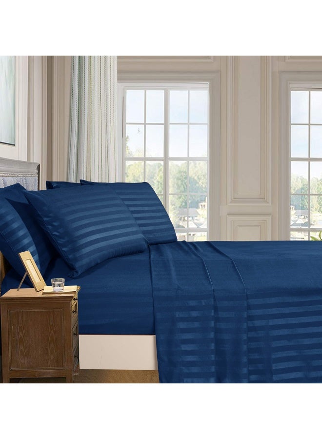 Softest And Coziest 6 Piece Sheet Set 1500 Thread Count Egyptian Quality Microfiber Luxurious Wrinkle Resistant 6 Piece Damask Stripe Bed Sheet Set Queen Navy Navy Blue