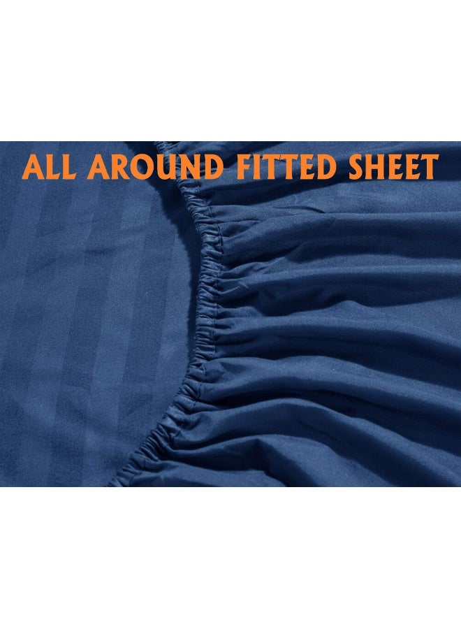 Softest And Coziest 6 Piece Sheet Set 1500 Thread Count Egyptian Quality Microfiber Luxurious Wrinkle Resistant 6 Piece Damask Stripe Bed Sheet Set Queen Navy Navy Blue