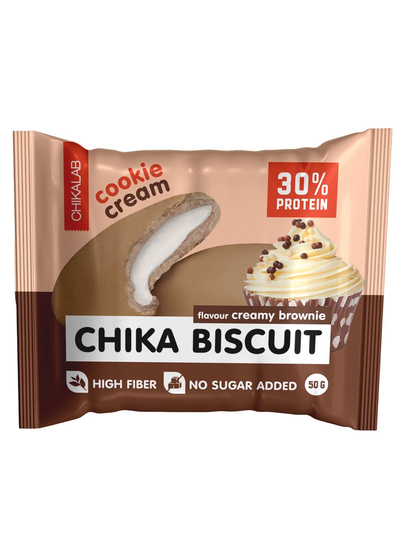 Chika Biscuit Protein Cookie Cream Filling Creamy Brownie Flavor High Fiber and No Sugar Added 9x50g