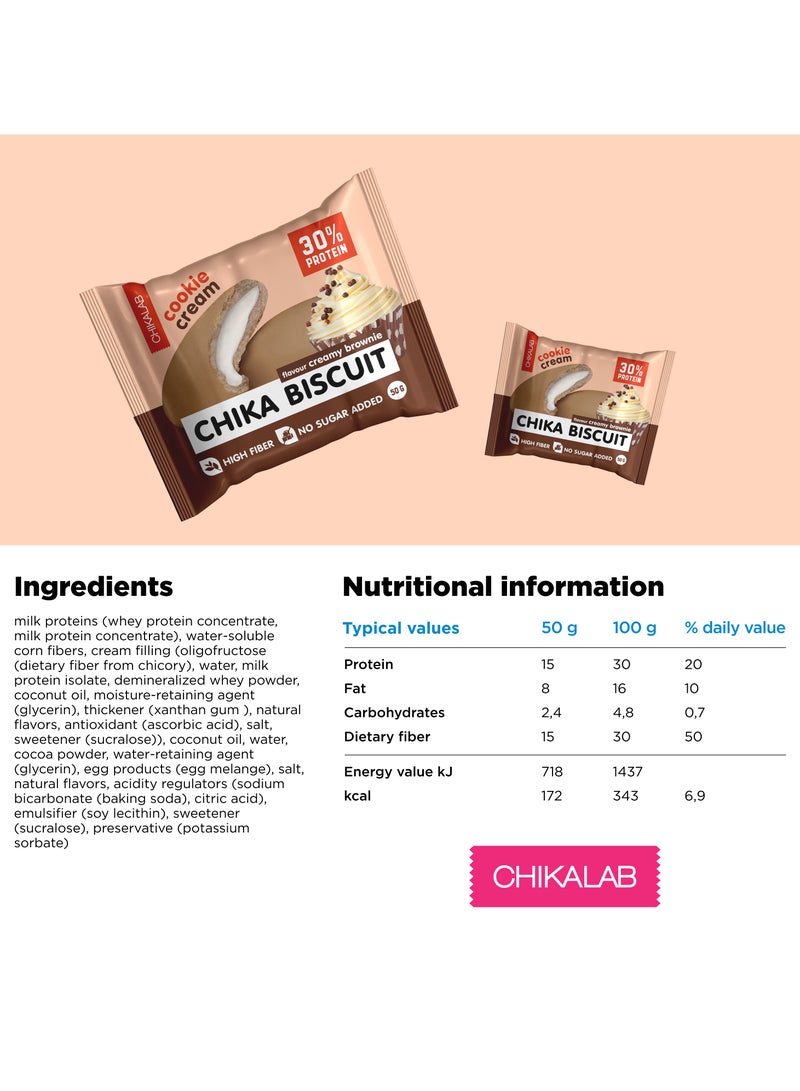 Chika Biscuit Protein Cookie Cream Filling Creamy Brownie Flavor High Fiber and No Sugar Added 9x50g