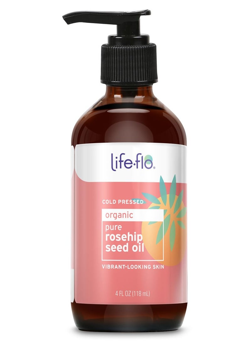 LIFE-FLO Pure Organic Rosehip Seed Oil, Hydrating Face Oil, Dry Skin Care, Cold Pressed from Organic Rose Hips, Rich in Fatty Acids and Vitamin A (Retinol), Hypoallergenic, 4oz