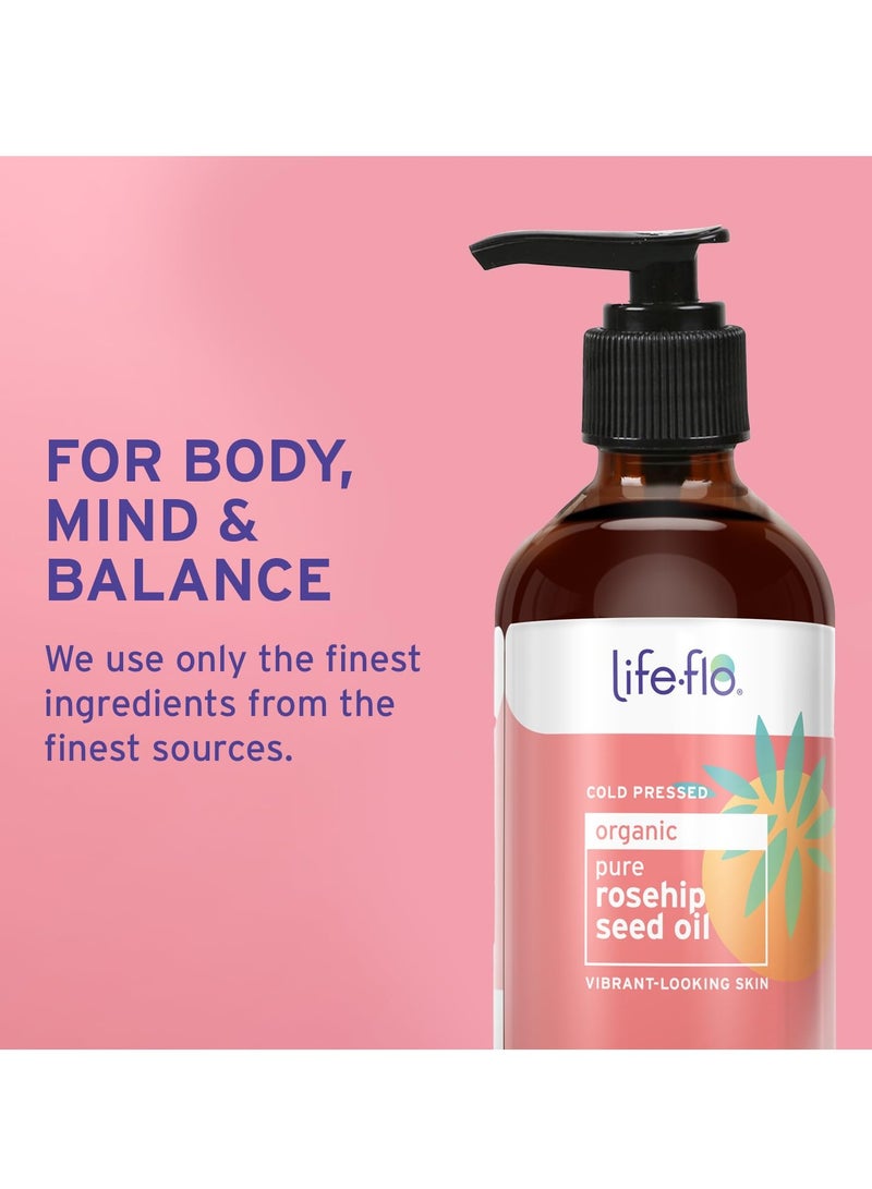 LIFE-FLO Pure Organic Rosehip Seed Oil, Hydrating Face Oil, Dry Skin Care, Cold Pressed from Organic Rose Hips, Rich in Fatty Acids and Vitamin A (Retinol), Hypoallergenic, 4oz